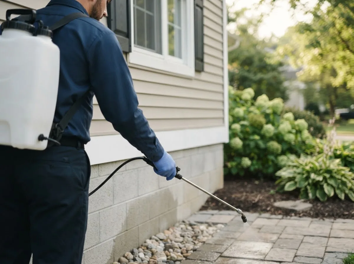 Pest control technician inspecting a home in Langlois, OR